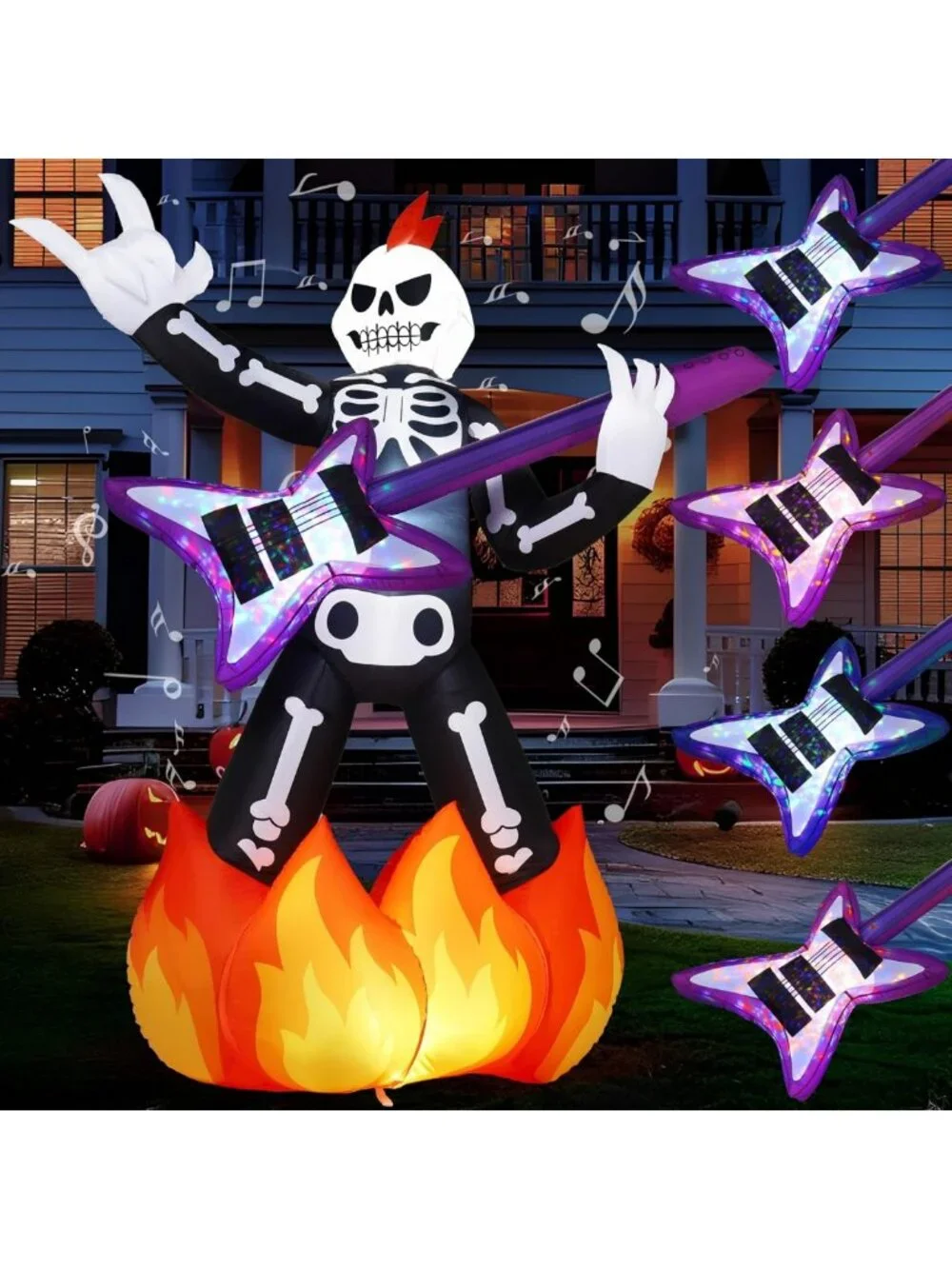 6ft Inflatable Skeleton Plays Guitar - Spooky Halloween Yard Decor with LED